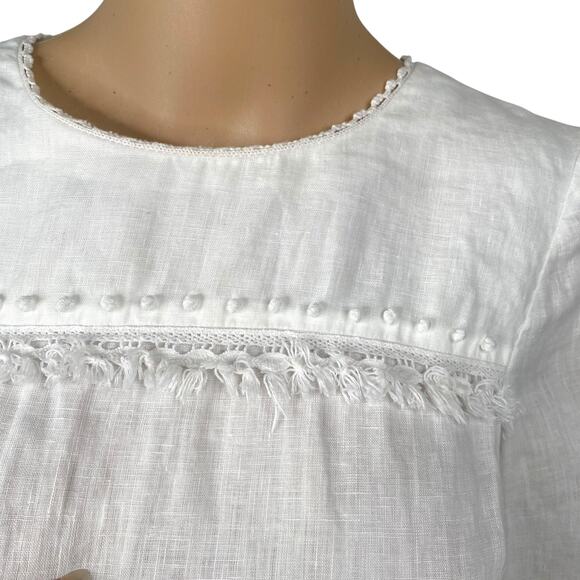 J.Crew White Linen Pom Pom Tassel Long Sleeve Top SZ 0 - Picture 5 of 12
